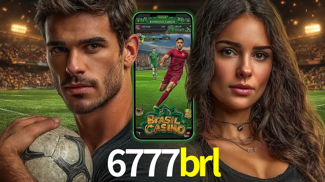 Homem segurando uma bola de futebol e uma mulher ao lado de um smartphone exibindo o jogo de apostas esportivas da 6777brl. Faça seu palpite no cassino online.